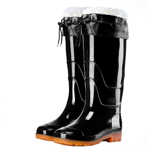 ZZTWER Wasserdichte Regenstiefel mit hohem und mittlerem Schaft, rutschfeste Arbeitsstiefel mit Fleecefutter und Rindsledersohle for Bauarbeiten und Autowäsche Regenstiefel(35CM Type 3,39 EU) von ZZTWER