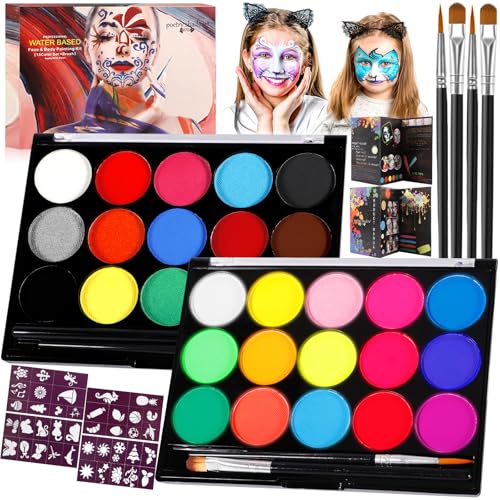 ZZXLOPEZ Kinderschminke Set, Gesichtsfarbe Kinderschminken, 15 Farben Neon UV Schminkfarben, Gesichtsfarben Körperfarbe mit 30 Farben,40 Tattoo-Vorlagen,Kinderschminken für Fasching Halloween Karneval ZZXLOPEZ Kinderschminke Set, Gesichtsfarbe Kinderschminken, 15 Farben Neon UV Schminkfarben, Gesichtsfarben Körperfarbe mit 30 Farben,40 Tattoo-Vorlagen,Kinderschminken für Fasching Halloween Karneval von ZZXLOPEZ