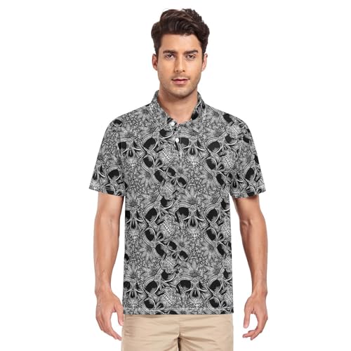 Herren-Polo-Shirt, Retro-Schädelkopf mit Blumenmuster, kurzärmelig, schnelltrocknend, athletisch, Outdoor, Sport, Golf, S-XXL, grau, L Herren-Polo-Shirt, Retro-Schädelkopf mit Blumenmuster, kurzärmelig, schnelltrocknend, athletisch, Outdoor, Sport, Golf, S-XXL, grau, L von ZZXXB