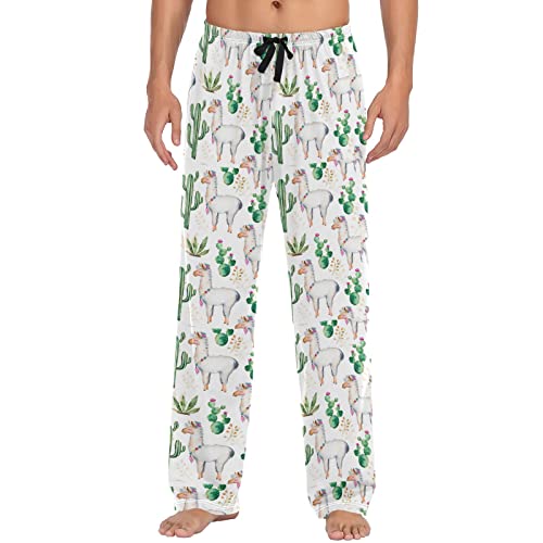 ZZXXB Alpaka-Pyjamahose mit Kaktus-Pflanze, für Herren, bequem, Schlaf-Loungehose, gerade Passform mit Taschen, S-XXL, weiß, L von ZZXXB