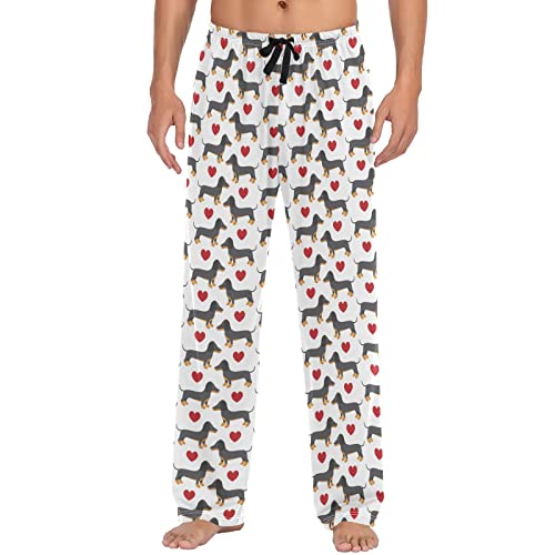 ZZXXB Dackel-Hunde-Pyjamahose mit Herz-Motiv, für Herren, bequem, Schlaf-Loungehose, gerade Passform mit Taschen, S-XXL, weiß, L von ZZXXB