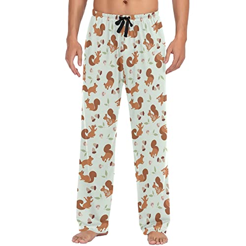 ZZXXB Eichhörnchen Tannenzapfen Pyjamahose für Herren Komfort Schlaf Lounge Hose gerade Passform mit Taschen S-XXL, Green, S von ZZXXB