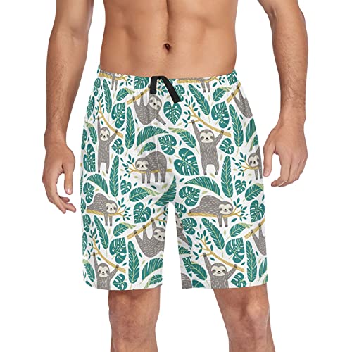 ZZXXB Faultier Palme Pyjama Bottom Shorts für Herren Weich Casual Sleep Lounge Shorts mit Taschen S - XXL, grün, L von ZZXXB