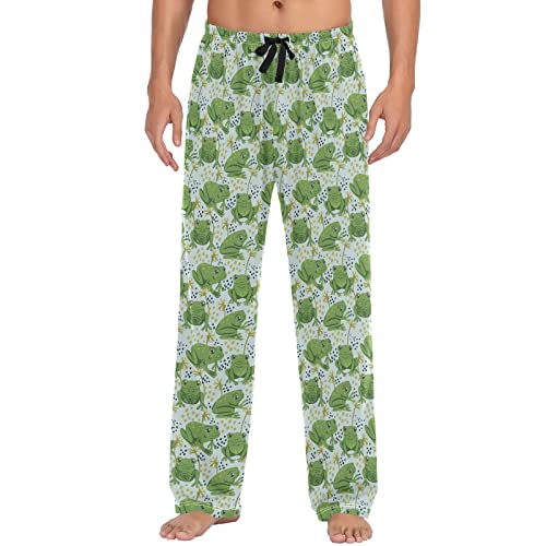 ZZXXB Frosch mit gepunkteten Blättern Pyjamahose für Herren Komfort Schlaf Lounge Hose gerade Passform mit Taschen S-XXL, Green, XXL von ZZXXB