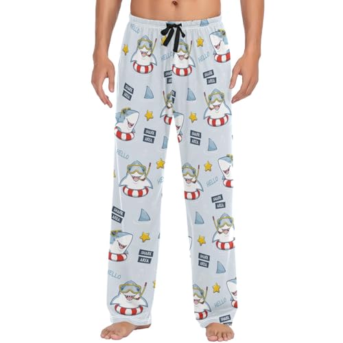 ZZXXB Hello Shark Pyjamahose für Herren, bequem, Schlafhose, Loungehose, gerade Passform, mit Taschen, S-XXL, blau, L von ZZXXB