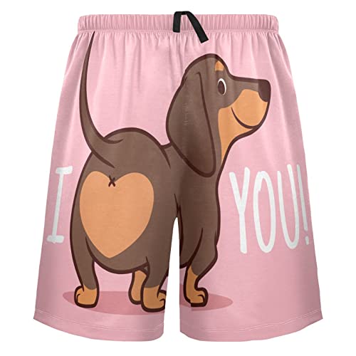 ZZXXB I Love You Dackel-Hunde-Pyjamahose für Herren, weich, lässig, mit Taschen, S - XXL, rose, L von ZZXXB