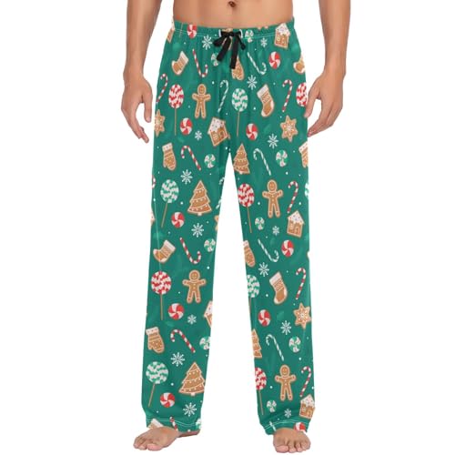 ZZXXB Lebkuchen-Zuckerstangen-Pyjamahose für Herren, bequem, Schlafhose, Loungehose, gerade Passform, mit Taschen, S-XXL, grün, L von ZZXXB