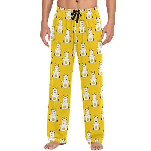 ZZXXB Lustige Pyjamahose mit Milch-Kuh-Druck, für Herren, bequeme Schlaf-Loungehose, gerade Passform mit Taschen, S-XXL, gelb, XL von ZZXXB