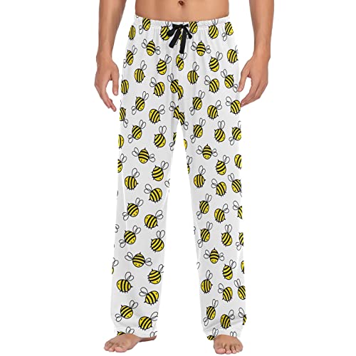 ZZXXB Niedliche Bienen-Pyjamahose für Herren, bequeme Schlaf-Loungehose, gerade Passform mit Taschen, S-XXL, weiß, XXL von ZZXXB