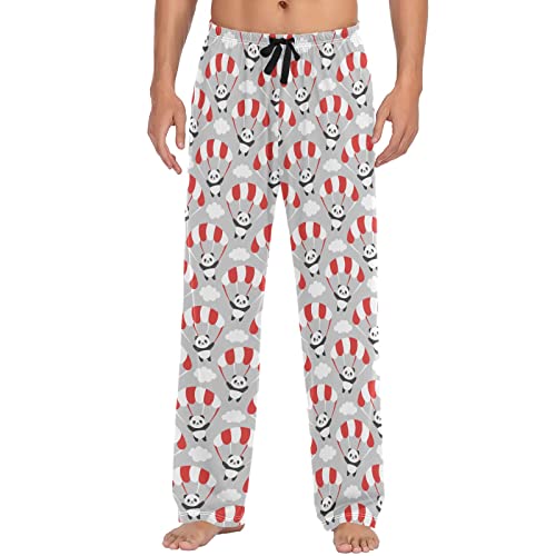 ZZXXB Panda mit Fallschirm-Pyjamahose für Herren, bequeme Schlaf-Loungehose, gerade Passform mit Taschen, S-XXL, grau, L von ZZXXB