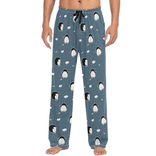 ZZXXB Pinguin-Fisch-Pyjamahose für Herren, bequem, Schlafhose, Loungehose, gerade Passform, mit Taschen, S-XXL, blau, S von ZZXXB