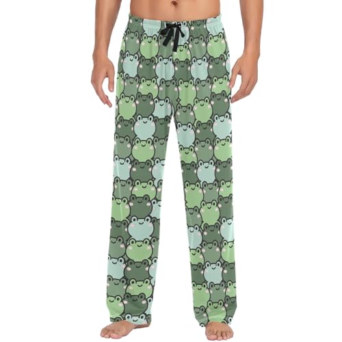 ZZXXB Pyjamahose mit Cartoon-Frosch-Druck für Herren, bequem, Schlaf-Loungehose, gerade Passform, mit Taschen, S-XXL, grün, M von ZZXXB