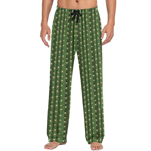 ZZXXB Pyjamahose mit Kaktus-Muster für Herren, bequeme Schlaf-Loungehose, gerade Passform mit Taschen, S-XXL, grün, L von ZZXXB