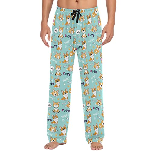 ZZXXB Sweet Corgi Hunde-Pyjamahose für Herren, bequeme Schlaf-Loungehose, gerade Passform mit Taschen, S-XXL, grün, L von ZZXXB