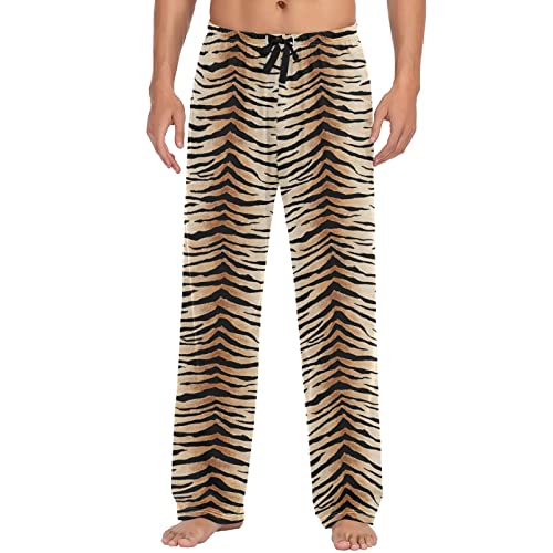 ZZXXB Tigerhaut-Print Pyjamahose für Herren, bequeme Schlaf-Loungehose, gerade Passform mit Taschen, S-XXL, braun, L von ZZXXB