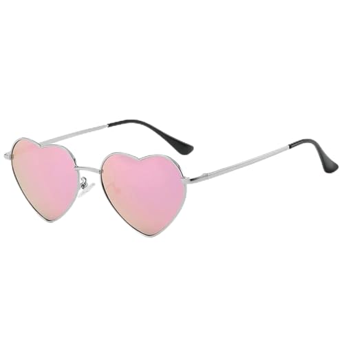 ZZZOLX Sonnenbrille herren Herzförmige Sonnenbrille Sonnenbrille Schutzmetallrahmen Sonnenbrillenzubehör.-Silbermirriertes Rosa von ZZZOLX