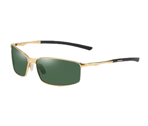ZZZOLX Sonnenbrille herren Polarisierte Sonnenbrille Für Männer Und Frauen, Fahrbrille, Metallrahmen Brille, Sonnenbrille.-Gold Grün-Brillentasche von ZZZOLX
