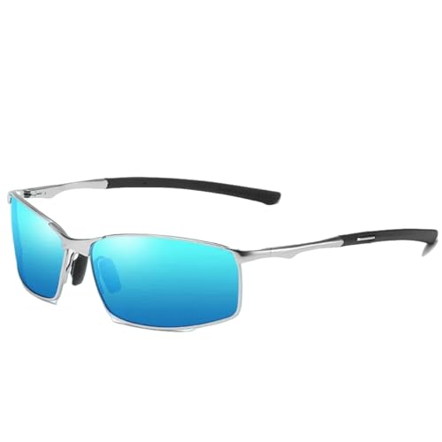 ZZZOLX Sonnenbrille herren Polarisierte Sonnenbrille Für Männer Und Frauen, Fahrbrille, Metallrahmen Brille, Sonnenbrille.-Silber Blau-Brillentasche von ZZZOLX