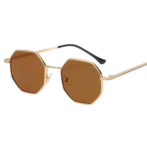 ZZZOLX Sonnenbrille herren Polygon Sonnenbrille Herren Oktagon Metall Sonnenbrille Frauenbrille Sonnenbrille Frauen.-04 Goldbraun-Als Bild von ZZZOLX