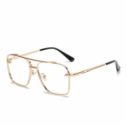 ZZZOLX Sonnenbrille herren Quadratische Sonnenbrille Herren Metallrahmen Gläser Harz Linsen Herren -Sonnenbrillen Außengläser.-C9 Gold Anti Blue-Andere von ZZZOLX