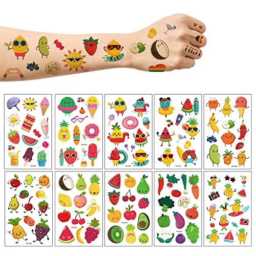 Sommer-Glitzer-Obst-Tattoos für Kinder – 110 Glitzer-Stile, Wassermelone, Erdbeer-Ananas-Tattoos, Aufkleber für Jungen, Mädchen, Geburtstag, Partygeschenke von ZZZYW