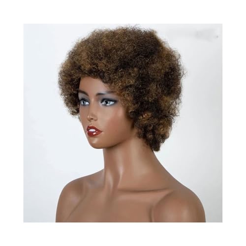 Perücke Damen Lockige Afro-Perücken, kurze braune Perücken, blonde Pixie-Perücke, lockiges Echthaar, maschinengefertigt Synthetische Perücke(Highlight Wig) von ZZlei2yu-12