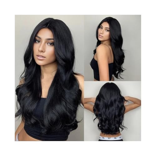 Perücke Damen Mode Perücke Langes lockiges Haar Kunstfaser Hochtemperaturseide Vollkopfbedeckung Synthetische Perücke(103f-black) von ZZlei2yu-12