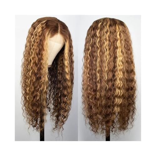 Perücke Damen Ombre Lace Front Perücke Echthaar P4/27 Honigblond 13x4 Deep Wave Lace Frontal Perücke Synthetische Perücke(24inches) von ZZlei2yu-12
