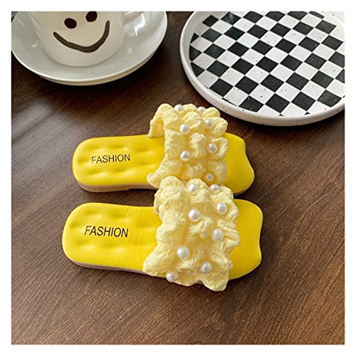 ZZlei2yu-12 Hausschuhe Hausschuhe Kleine Prinzessin Fairy Wind Weicher Boden Rutschfeste Oberbekleidung Lässige Perlen-Sandalen for Erwachsene Badeschuhe(Yellow,40-41) von ZZlei2yu-12