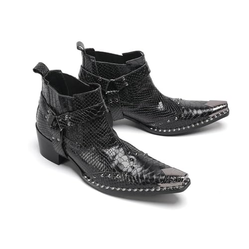 ZZveZZ Handgefertigte Schwarz-gelbe Retro-Schuhe Mit Metallkappe for Herren for Business-Bankette Und Partys, Größer Werdende Lederschuhe Und Kurze Stiefel(Black,39 EU) von ZZveZZ