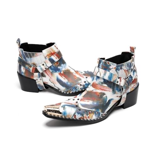 ZZveZZ Handgefertigte Schwarz-gelbe Retro-Schuhe Mit Metallkappe for Herren for Business-Bankette Und Partys, Größer Werdende Lederschuhe Und Kurze Stiefel(White,41 EU) von ZZveZZ