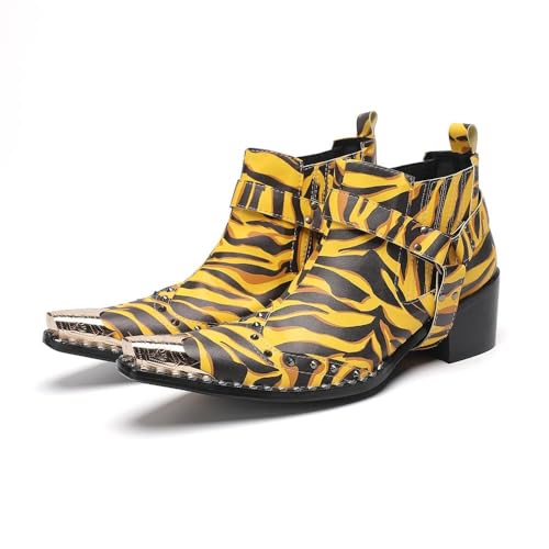 ZZveZZ Handgefertigte Schwarz-gelbe Retro-Schuhe Mit Metallkappe for Herren for Business-Bankette Und Partys, Größer Werdende Lederschuhe Und Kurze Stiefel(Yellow,45 EU) von ZZveZZ