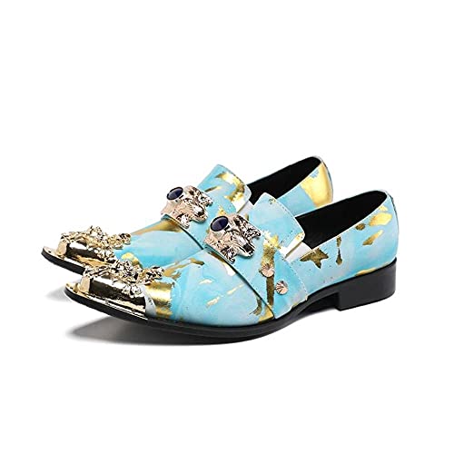 ZZveZZ Herbst- Und Wintermänner Schwarze Blaue Graue Lederschuhe Spitzer Zehe Lackleder Business Casual Schuhe (Color : Blue, Size : 44 EU) von ZZveZZ