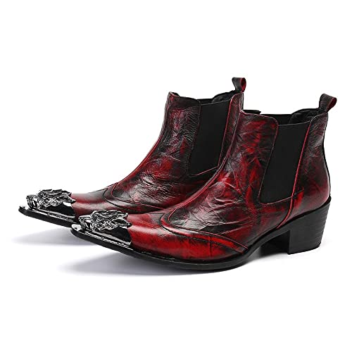 ZZveZZ Rote Männerschuhe Metallspitze Zehen Atmungsaktive Höhe Zunehmende Stiefel (Color : Red, Size : 43 EU) von ZZveZZ