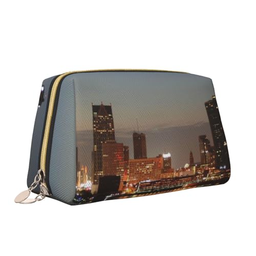 Detroit Make-up-Tasche mit Skyline-Druck, tragbar, vielseitig, Kulturbeutel, große Kapazität, Kosmetiktasche für Damen, weiß, Einheitsgröße, Kulturbeutel von ZaKhs