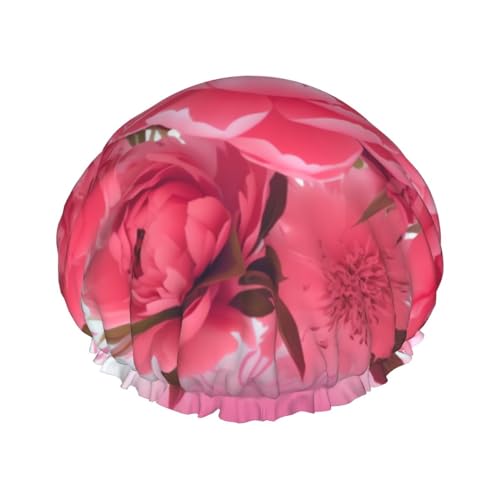 Duschhaube mit Blumendruck, doppellagig, wasserdicht, elastisch, wiederverwendbar, Duschhut für Damen, Spa-Salon, Rosa von ZaKhs