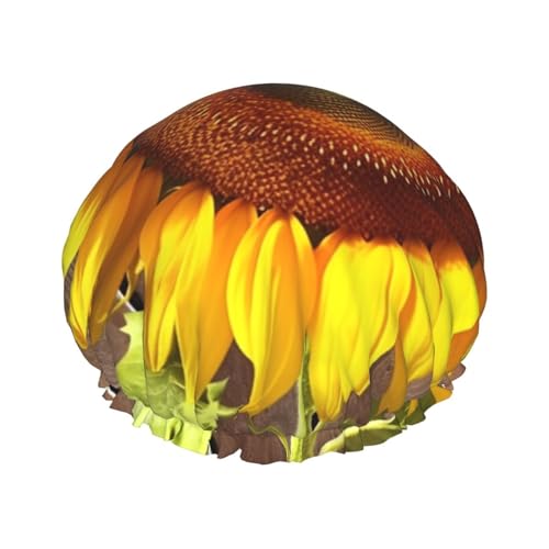Duschhaube mit Sonnenblumen-Motiv, doppellagig, wasserdicht, elastisch, wiederverwendbar, für Damen, Spa, Salon von ZaKhs