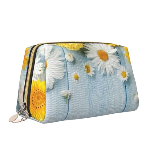 Elegante Make-up-Tasche mit Gänseblümchen-Druck, tragbar, vielseitig, Kulturbeutel, große Kapazität, Kosmetiktasche für Damen, weiß, Einheitsgröße, Kulturbeutel von ZaKhs