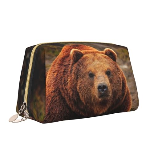 Grizzly Make-up-Tasche mit Bären-Aufdruck, tragbar, vielseitig, Kulturbeutel, große Kapazität, Kosmetiktasche für Damen, weiß, Einheitsgröße, Kulturbeutel von ZaKhs