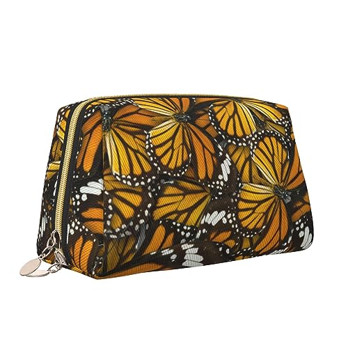 Heaps of Orange Monarch Butterflies Print Makeup Bag Portable Versatile Toiletry Bag Large Capacity Cosmetic Bag for Women, weiß, Einheitsgröße, Kulturbeutel von ZaKhs