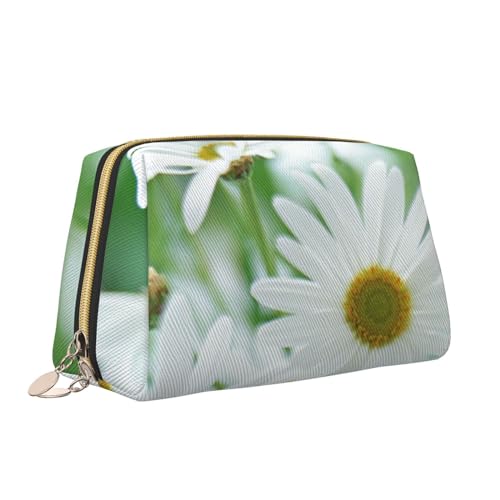 Kosmetiktasche mit Gänseblümchen-Blumendruck, tragbar, vielseitig, Kulturbeutel, große Kapazität, Kosmetiktasche für Damen, weiß, Einheitsgröße, Kulturbeutel von ZaKhs