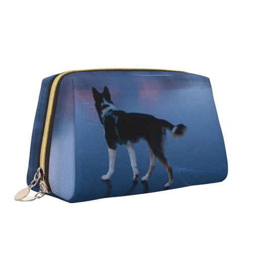 Kosmetiktasche mit Husky-Hund auf einem gefrorenen See, tragbar, vielseitig, Kulturbeutel, große Kapazität, Kosmetiktasche für Damen, weiß, Einheitsgröße, Kulturbeutel von ZaKhs