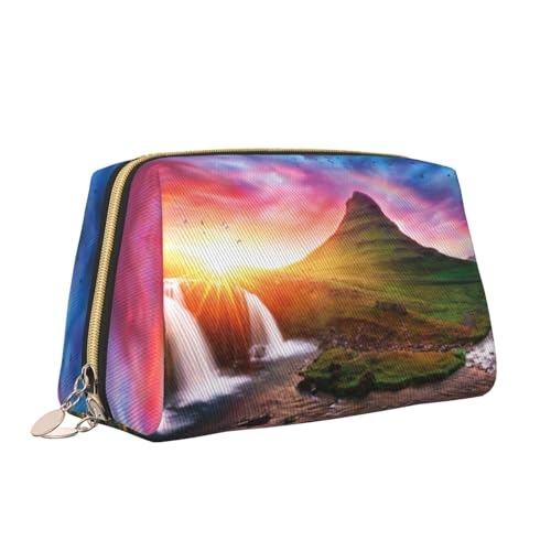 Kosmetiktasche mit Island-Sonnenuntergang-Druck, tragbar, vielseitig, Kulturbeutel, große Kapazität, Kosmetiktasche für Damen, weiß, Einheitsgröße, Kulturbeutel von ZaKhs