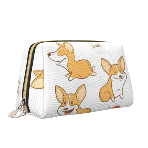 Kosmetiktasche mit niedlichem Cartoon-Corgi-Welpen-Motiv, tragbar, vielseitig, Kulturbeutel, große Kapazität, Kosmetiktasche für Damen, weiß, Einheitsgröße, Kulturbeutel von ZaKhs