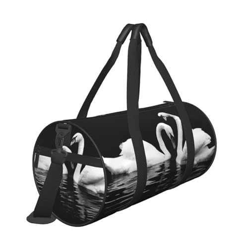 Love Swans Reisetasche mit Pärchen-Motiv, mit Tasche und verstellbarem Riemen, große Sporttasche, modische Yoga-Tasche für Damen und Herren, Schwarz , Einheitsgröße von ZaKhs