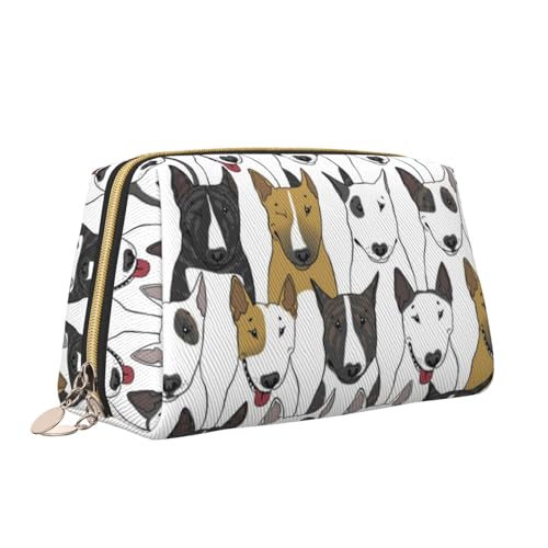 Lustige Make-up-Tasche mit Bullterrier-Aufdruck, tragbar, vielseitig, Kulturbeutel, große Kapazität, Kosmetiktasche für Damen, weiß, Einheitsgröße, Kulturbeutel von ZaKhs