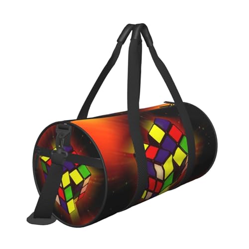 Magic Cube Reise-Duffel Taschen mit Puzzle-Druck, mit Tasche und verstellbarem Riemen, große Turnbeutel, modische Yoga-Tasche für Damen und Herren, Schwarz , Einheitsgröße von ZaKhs