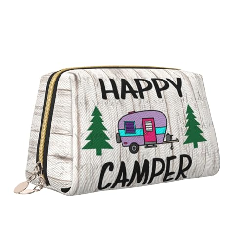 Make-up-Tasche mit Aufdruck "Happy Camper", tragbar, vielseitig, Kulturbeutel, große Kapazität, Kosmetiktasche für Damen, weiß, Einheitsgröße, Kulturbeutel von ZaKhs