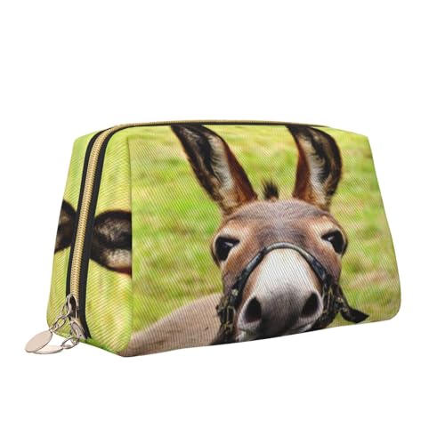 Make-up-Tasche mit Aufschrift "Happy Donkey", tragbar, vielseitig, Kulturbeutel, große Kapazität, Kosmetiktasche für Damen, weiß, Einheitsgröße, Kulturbeutel von ZaKhs