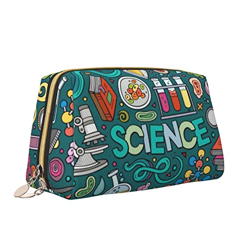 Make-up-Tasche mit Cartoon-Wissenschafts-Motiv, tragbar, vielseitig, Kulturbeutel, große Kapazität, Kosmetiktasche für Damen, weiß, Einheitsgröße, Kulturbeutel von ZaKhs